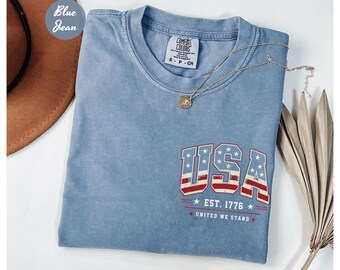 Comfort Colors® USA Est 1776 Shirt, America 4th of July T-Shirt, USA Flag Shirt, Red White Blue Shirt, 4th of July Tee, 250th Years Shirt
