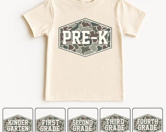 Camo T-Shirt, Kindergarten School Shirt, First Grade Shirt, Pre-K Shirt, Camo Kids School Shirt, Camo Boys School Shirt