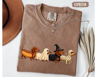 Camiseta de perro salchicha de Halloween, camiseta de perro salchicha, camiseta de perro salchicha de Halloween, camiseta de perro espeluznante, camiseta de perro salchicha Comfort Colors