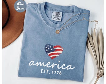 American Flag Heart Shirt, Comfort Colors® Patriotic USA Tee, 4th of July Shirt, 250 Years USA T-Shirt, Women's American Flag Shirt