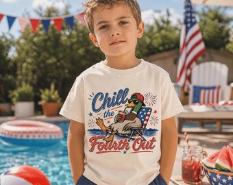 Chill the Fourth Out Kids T-Shirt ,Patriotic Duck Pool Graphic 4th of July Kids Tee,Retro 4th Of July Shirt,Patriotic Shirt, USA T-Shirt