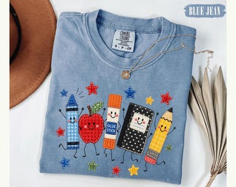 Comfort Colors® Teacher Life Faux Patchwork Shirt, School Supplies Graphic Tee ,Doodle Classroom Shirt,Back To School Tshirt
