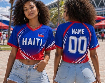 Haiti Soccer Crop Top Jersey Personalized, Haitian Soccer Jersey For Women, Custom Haiti Jersey Shirt, Haiti Football Jersey Fan Gift