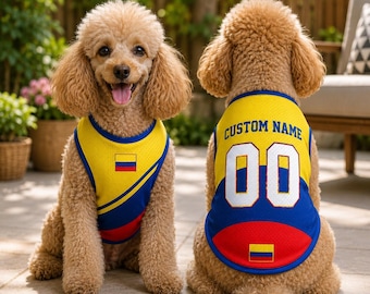 Personalized Colombia Pet Jersey, Personalized Colombian Dog Cat Soccer Shirt, Colombia Football Jersey for Pets with Name Number