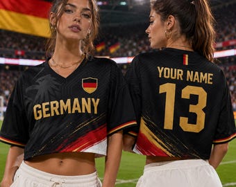 Germany Football Crop Top Jersey, Custom German Soccer Fan Jersey, Futbol Crop Top with Custom Name Number