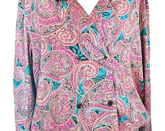 Blusa/camisa vintage de mujer Alfred Dunner Paisley de 1980, talla 14.