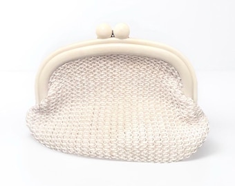 Vintage 1950s Mid Century Modern White Purse Cream Handbag Clutch Bag