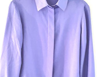 Blusa vintage de manga larga morada para mujer de St Johns de 1980, con botones y cuello, talla 8.