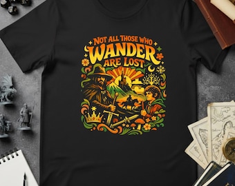 Not All Those Who Wander Are Lost T-Shirt | Gandalf Hobbit LOTR Retro Groovy Tee | Tolkien Fan Gift | Fantasy Shirt