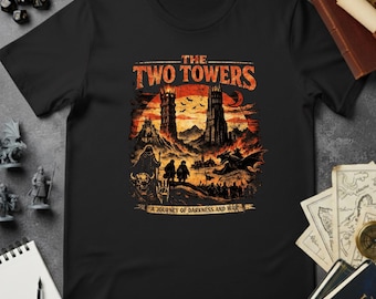 Das Zwei Türme T-Shirt | LOTR Reise der Dunkelheit und des Kriegs Vintage T-Shirt | Tolkien Fan Geschenk | Fantasy-Shirt