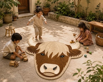 Alfombra artesanal de lana de vaca de las Tierras Altas / Decoración infantil rústica de lana de Nueva Zelanda