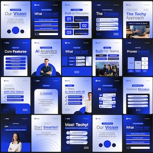 Plantillas para redes sociales de startups de tecnología de IA / Publicaciones de Instagram en Canva para empresas SaaS (Descarga digital)