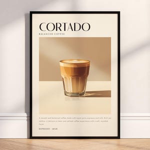 Cortado Coffee Art Poster Print, Minimalist Barista Wall Art, Modern Kitchen Decor image 1