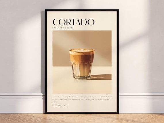 Cortado Coffee Art Poster Print, Minimalist Barista Wall Art, Modern Kitchen Decor