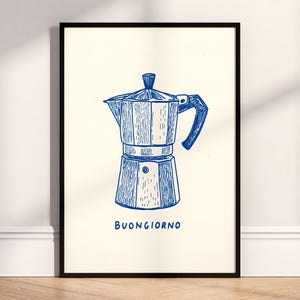 Moka Pot Print Poster, Italian Coffee Maker Wall Art, Minimal Kitchen Decor