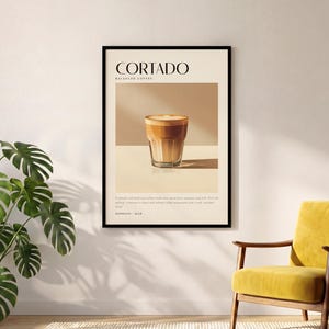 Cortado Coffee Art Poster Print, Minimalist Barista Wall Art, Modern Kitchen Decor image 2