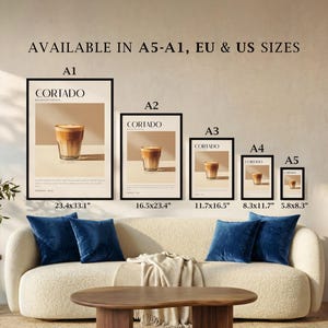 Cortado Coffee Art Poster Print, Minimalist Barista Wall Art, Modern Kitchen Decor image 6