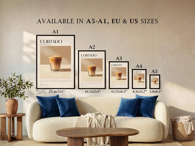 Cortado Coffee Art Poster Print, Minimalist Barista Wall Art, Modern Kitchen Decor image 6