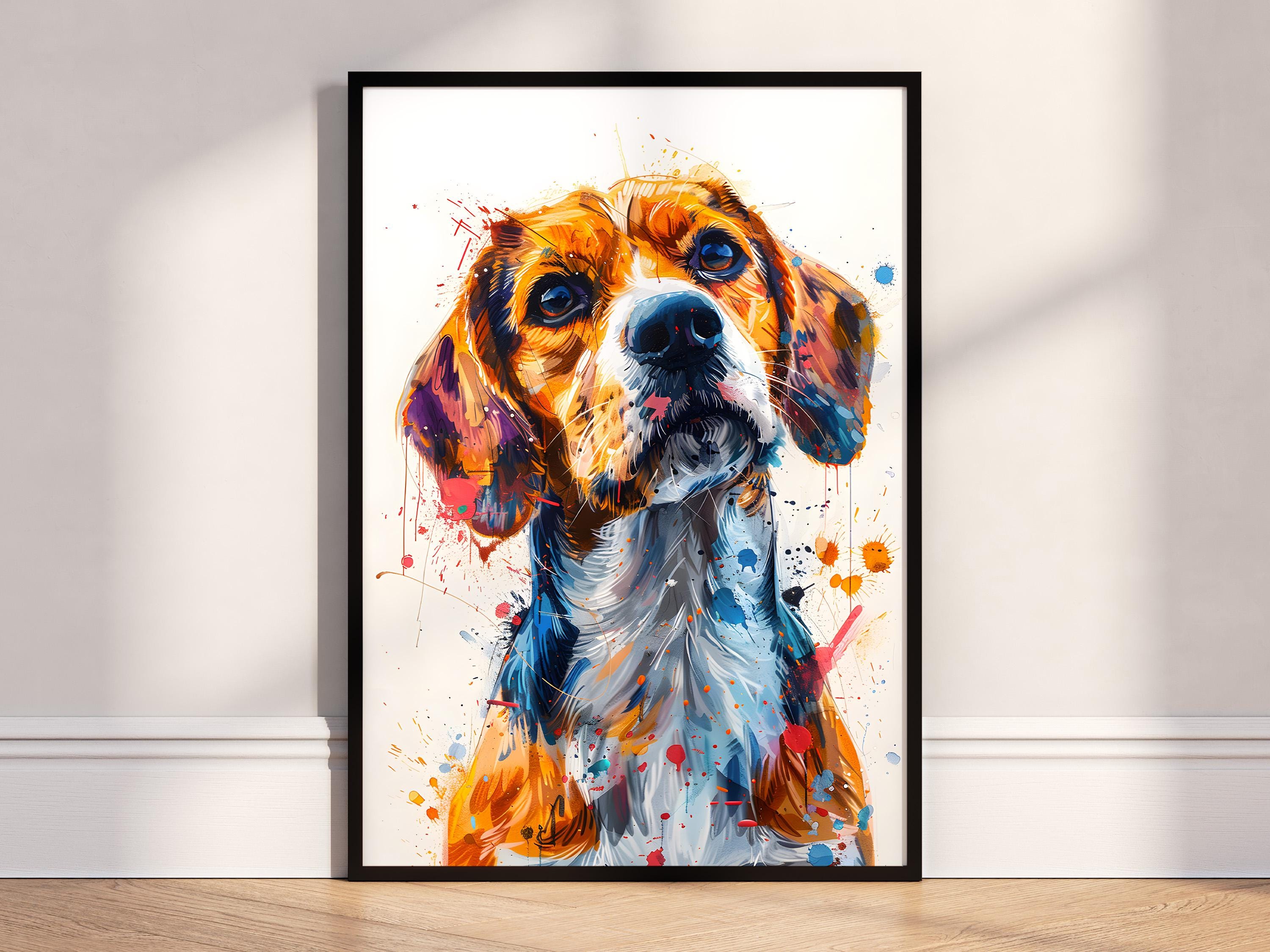 Beagle Dog Portrait Poster Print, Colourful Dog Art, Modern Wall Decor ...