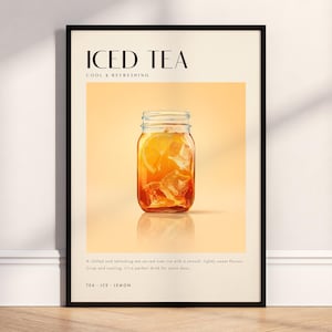 Iced Tea Jar Poster Print, Lemon Drink Kitchen Wall Art, Modern Refreshing Decor