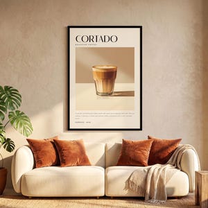 Cortado Coffee Art Poster Print, Minimalist Barista Wall Art, Modern Kitchen Decor image 3