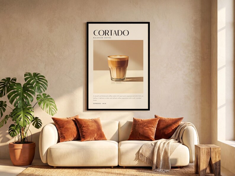 Cortado Coffee Art Poster Print, Minimalist Barista Wall Art, Modern Kitchen Decor image 3