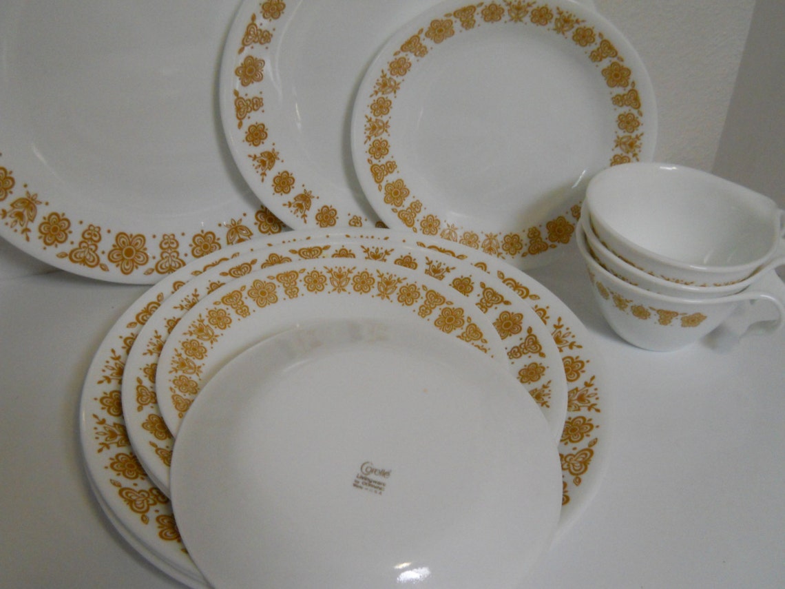 Vintage Corelle Butterfly Gold Dinnerware Plates 14 Pieces Etsy
