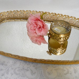 Vintage Large Filigree Mirror Vanity Tray, Dressing Table Tray