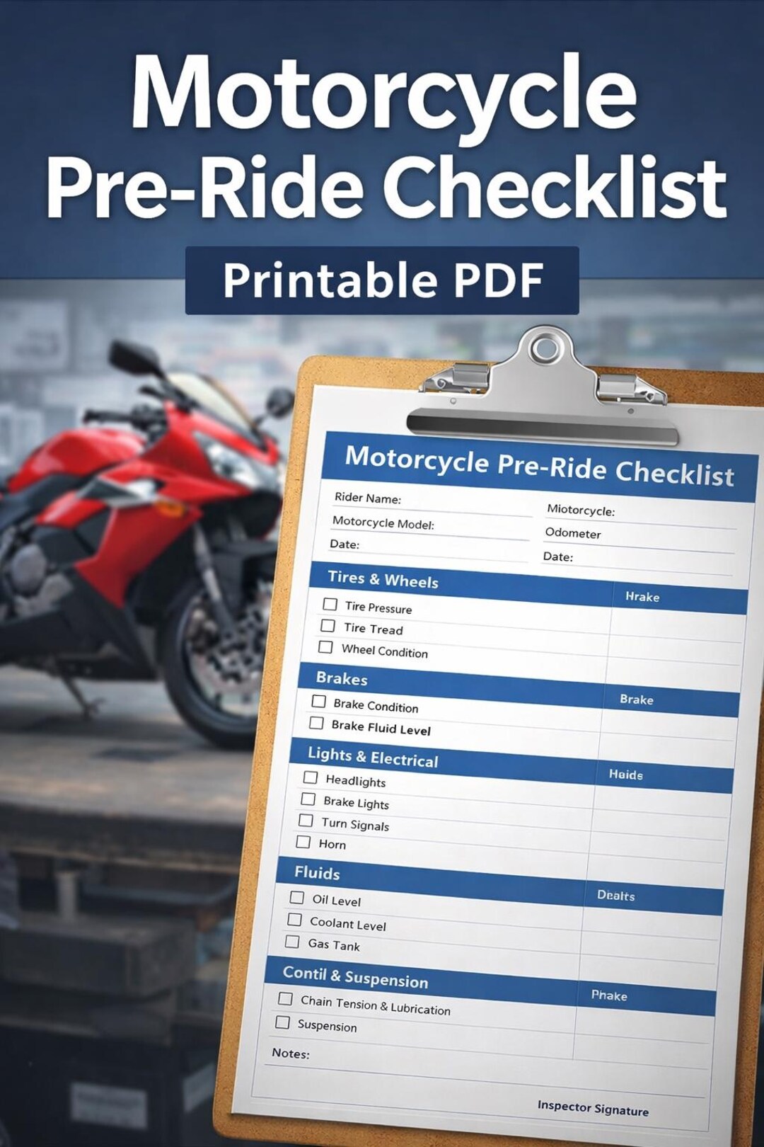 Motorcycle Speedo Checklist.pdf Motorcycle Pre-ride Inspection Checklist (printable PDF) - Etsy