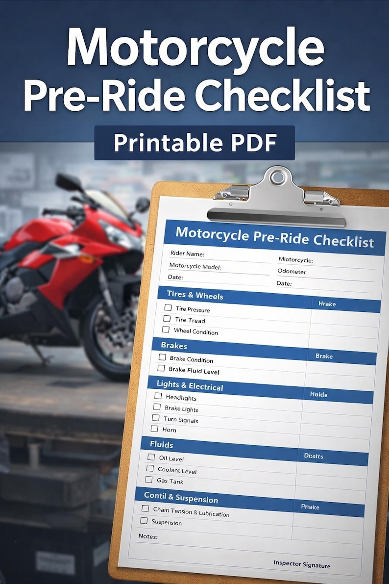 Motorcycle Checklist Pattern Motorcycle Pre-ride Inspection Checklist (printable PDF) - Etsy