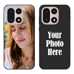 May include: Two phone cases. One case features a woman's portrait, the other is black with the text "Your Photo Here" in white. Both cases have a black border and a camera cutout.