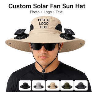 Custom Solar Fan Sun Hat, Personalized Photo Name, Outdoor Cooling Headwear