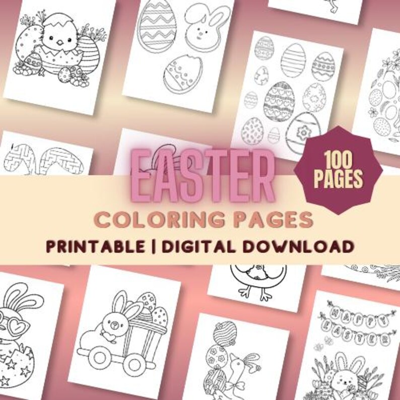 100 Easter Coloring Pages for Kids, Printable Activity Book (digital ...