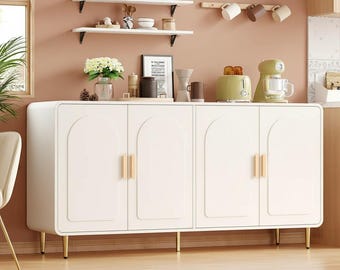 White Faux Marble Gold Frame Sideboard Cabinet, 70.8-inch Console Table Storage