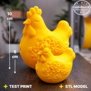 Floral Chicken STL, Hen 3D Print File, Farmhouse Decor, Printable Rooster Model, Huhn STL Datei, 3D Druck Bauernhof Deko, Huhn Set