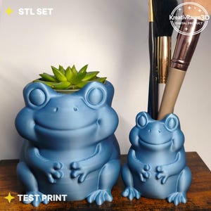 Frosch Blumentopf STL + Stiftehalter, 2 Größen, 3D Druck Frosch Pflanztopf, Sukkulenten Topf STL, Schreibtisch Organizer