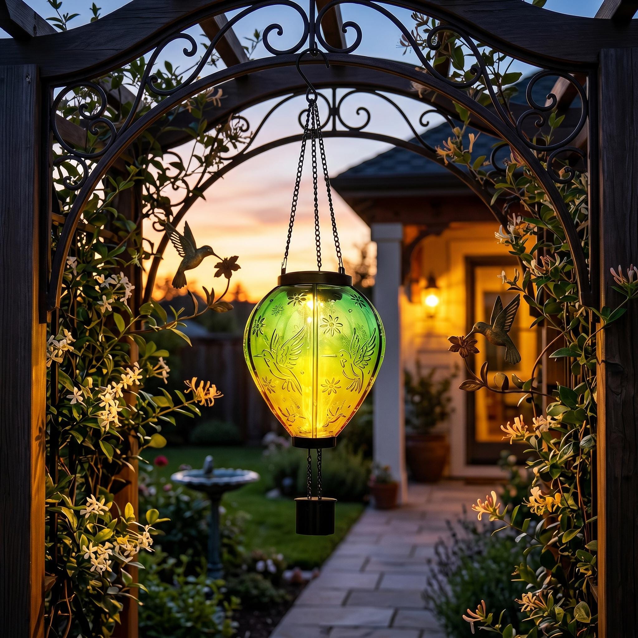Hummingbird Hot Air Balloon Solar Lantern – Outdoor Waterproof Hanging Metal Lantern With Hollowed Design, Solar Powered, Garden Patio Decor