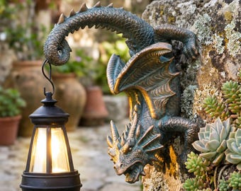 Dragon Wall Solar Lantern,Gothic Dragon Wall Sculpture,Medieval Fantasy Wall Light,Resin Dragon Sconce,Home Decor Gift for Dragon Lovers