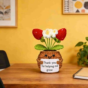 Handmade Crochet Strawberry Pot, Cute Amigurumi Strawberry Plant, Teacher Thank You Gift, Desk Decor