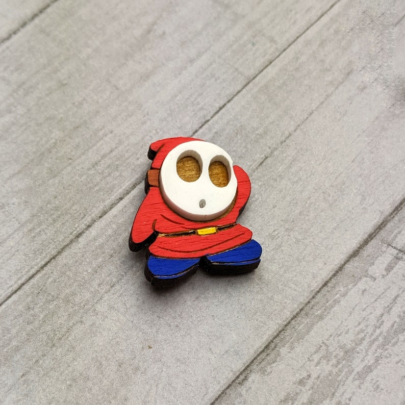 Laser Cut Jewelry Shy Guy Painted Wood Pin Handmade | Wood Accessories Pin