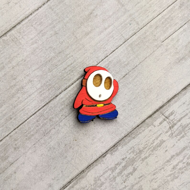 Laser Cut Jewelry Shy Guy Painted Wood Pin Handmade | Wood Accessories Pin