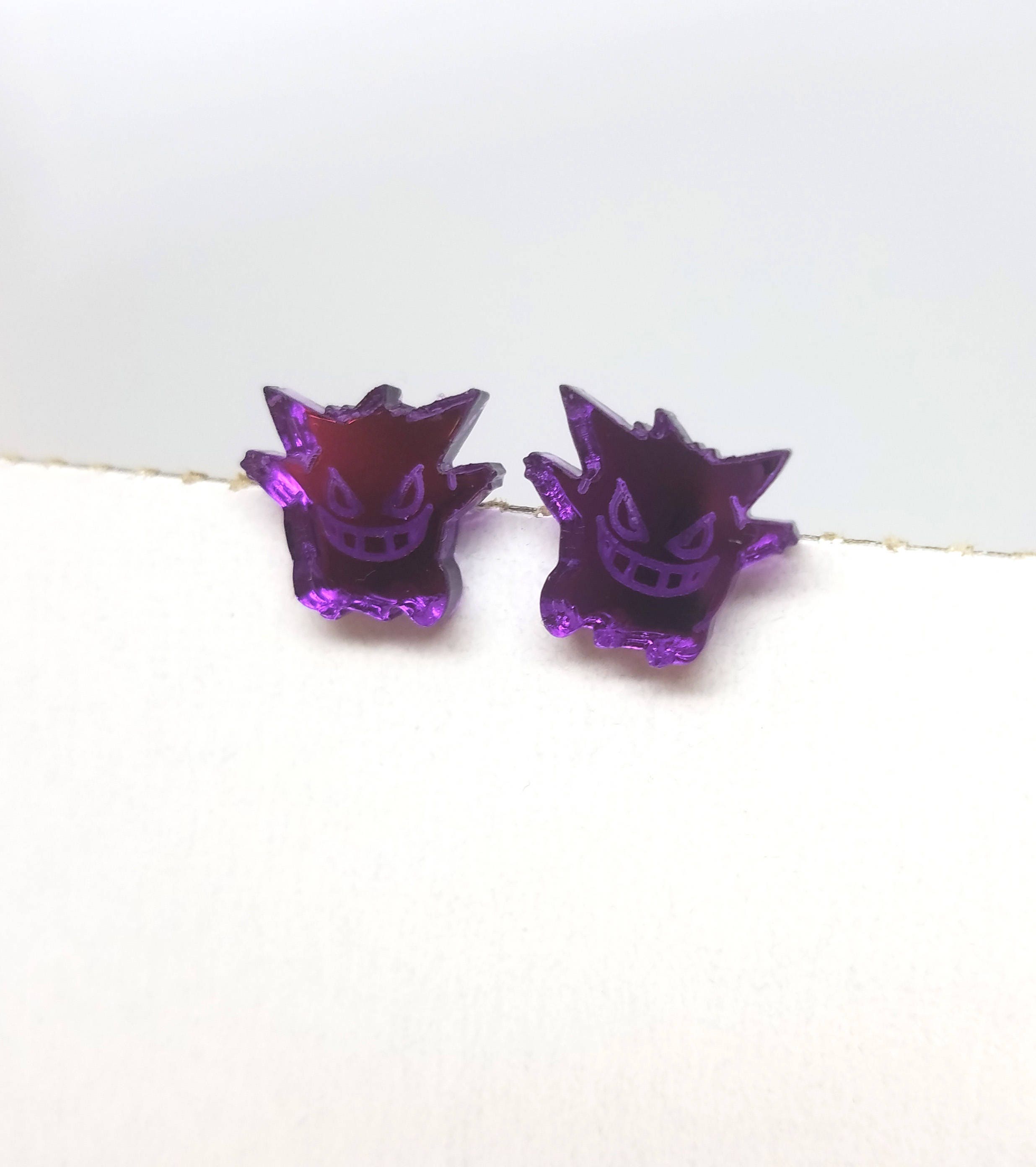 Purple Mirrored Acrylic Gengar Pokemon Earrings Laser Cut | Etsy