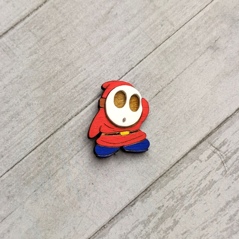 Laser Cut Jewelry Shy Guy Painted Wood Pin Handmade | Wood Accessories Pin