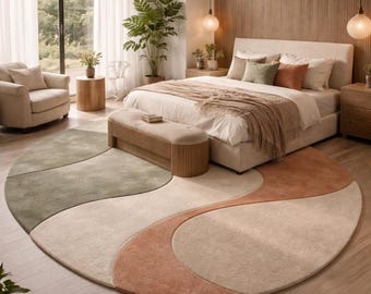 Modern Hand Tufted Rug, Abstract Organic Shape Carpe Style Rug, Rug, Beige Green  Carpet, Luxury Handmade Tufted Rug, Custom Size Available