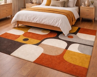 Luxury Hand Tufted Rug, Abstract Geometric Area Rug, Modern Bedroom Living Room Carpet, Handmade Wool Rug, Mid Century Style Rug, Custom