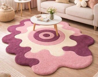 Hand Tufted Pink Abstract Rug, Modern Irregular Shape Carpet, Soft Plush Area Rug, Living Room Bedroom Decor, Custom Handmade Rug