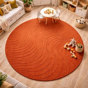 Round Burnt Orange Rug, Modern Abstract Tufted Carpet, Luxury Living Room Area Rug, Soft Handmade Floor Decor, Custom Size Rug image 3