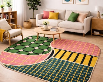 Luxury Hand Tufted Abstract Area Rug, Modern Geometric Handmade Carpet, Colorful Artistic Rug, Designer Living Room Rug, Custom Shape