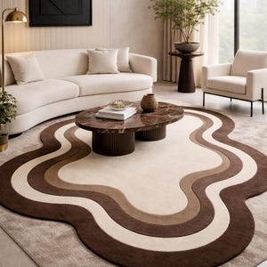 Modern Abstract Brown Cream Area Rug,  Pattern Carpet, Minimalist Living Room RHome Decor, Luxury Soft Floor Mat custom colour available