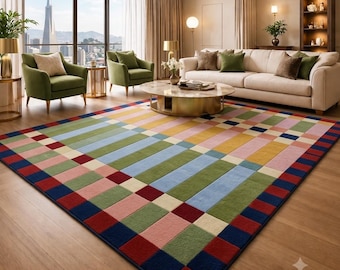 Modern Moss Green Abstract Hand Tufted Rug 3D Textured Wool Area Rug Custom Size Living Room Decor Premium Organic Large Carpet 8x10